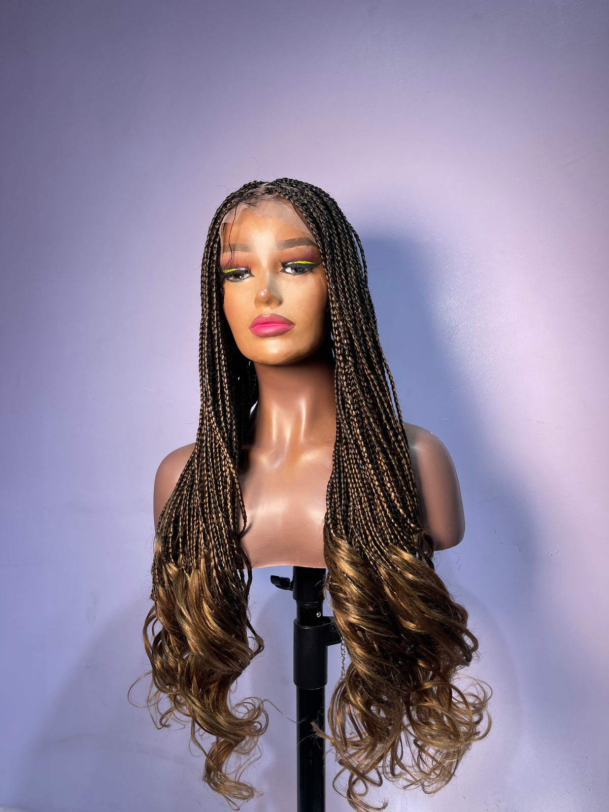 French Curly Full Lace Braided Wig - Caramel Blonde