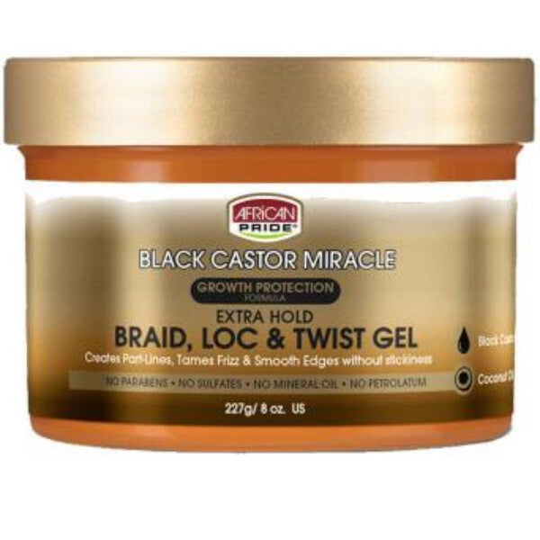 African Pride | Black Castor Miracle | Extra Hold Braid, Loc &amp; Twist Gel (8oz)