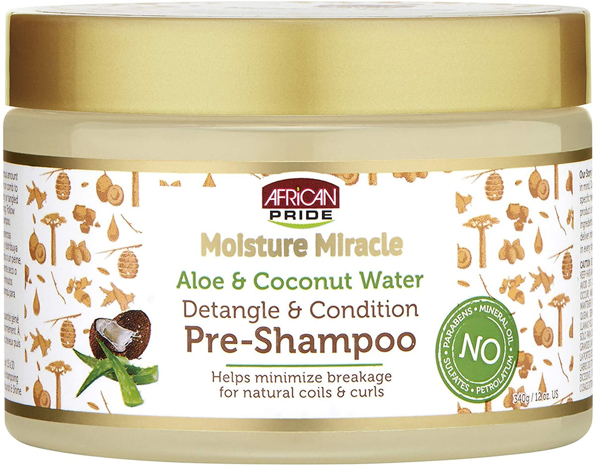 African Pride Moisture Miracle Aloe &amp; Coconut Water, Detangle &amp; Condition Pre- Shampoo