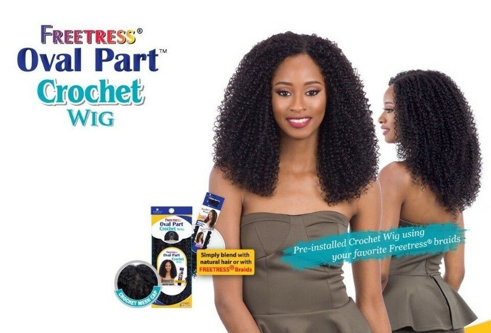 FREETRESS EQUAL CROCHETED OVAL PART HAIR WIG WATER WAVE CURLY