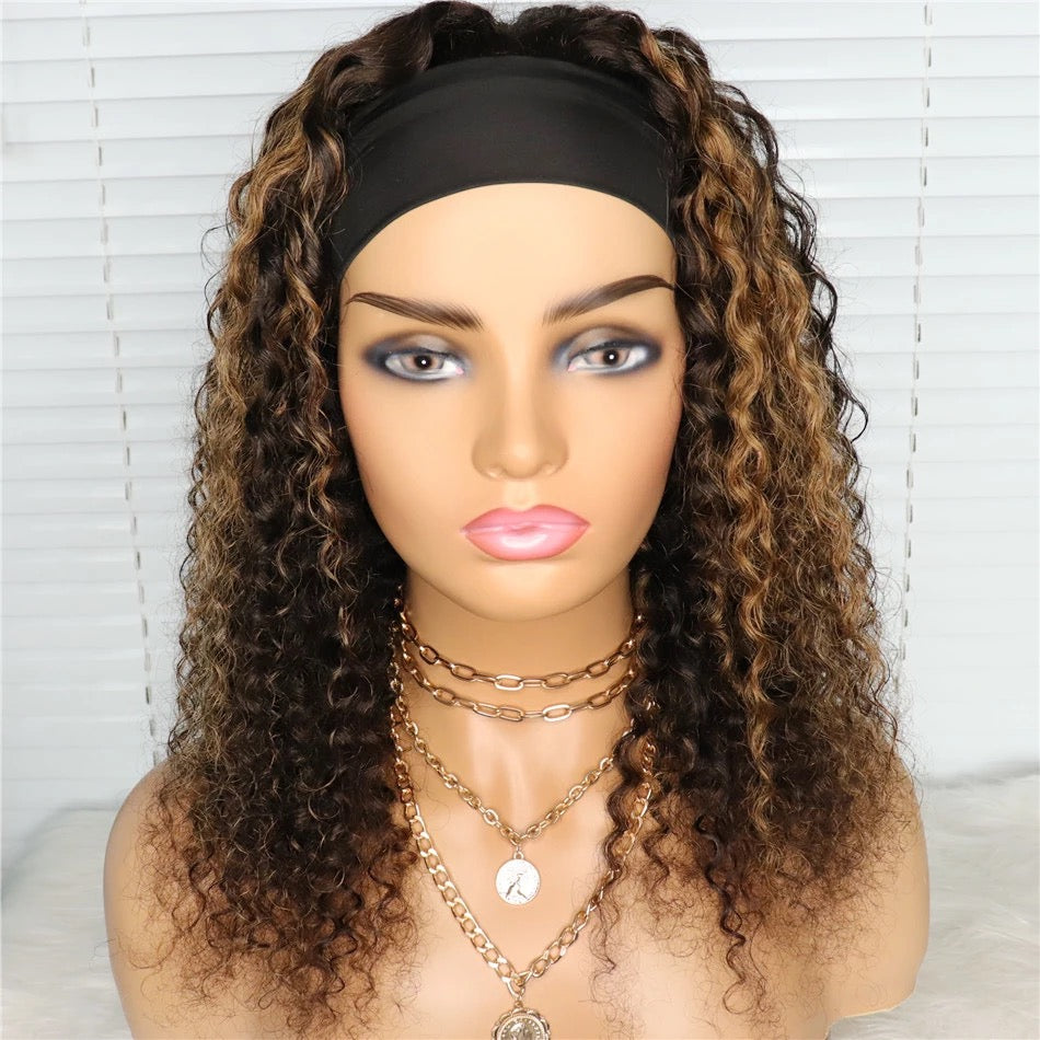 Kinky Curly Headband Wig with Highlights