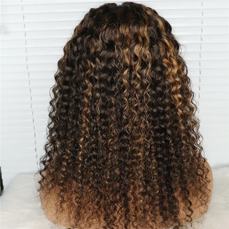Kinky Curly Headband Wig with Highlights