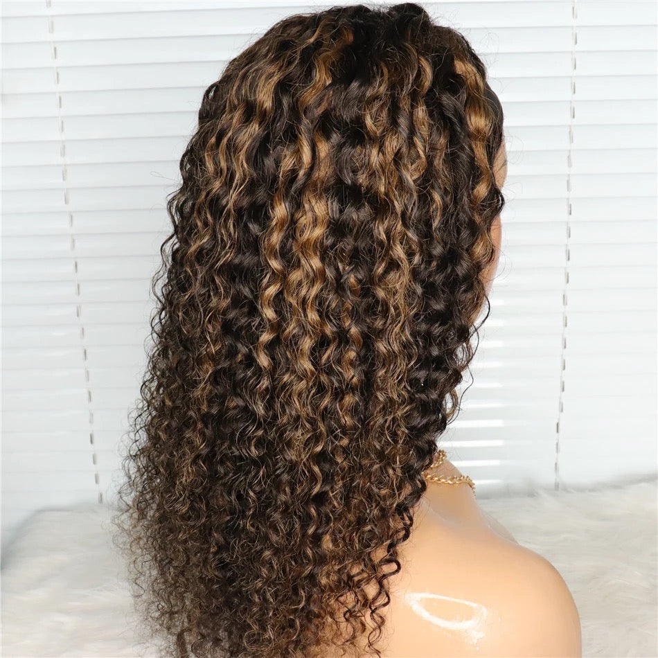 Kinky Curly Headband Wig with Highlights